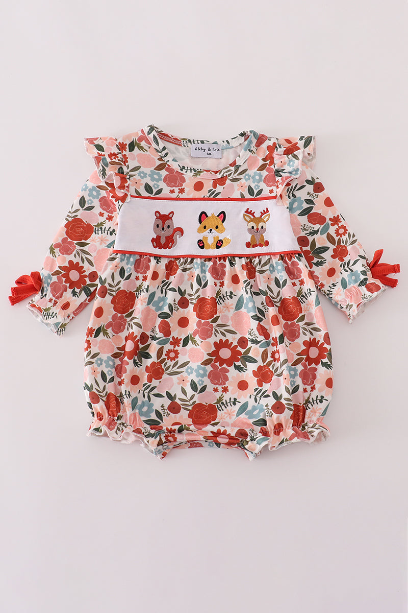 Fox Embroidery Floral Print Bubble