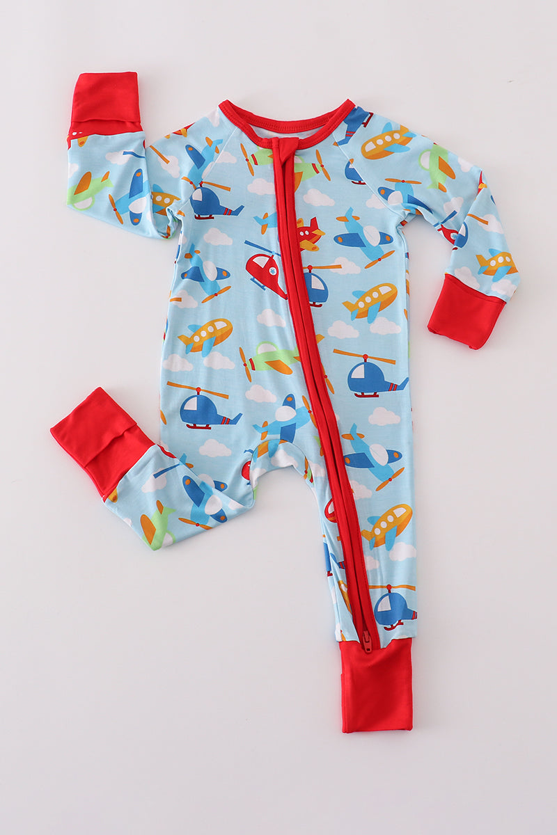 Blue Plane Bamboo Pajamas Romper