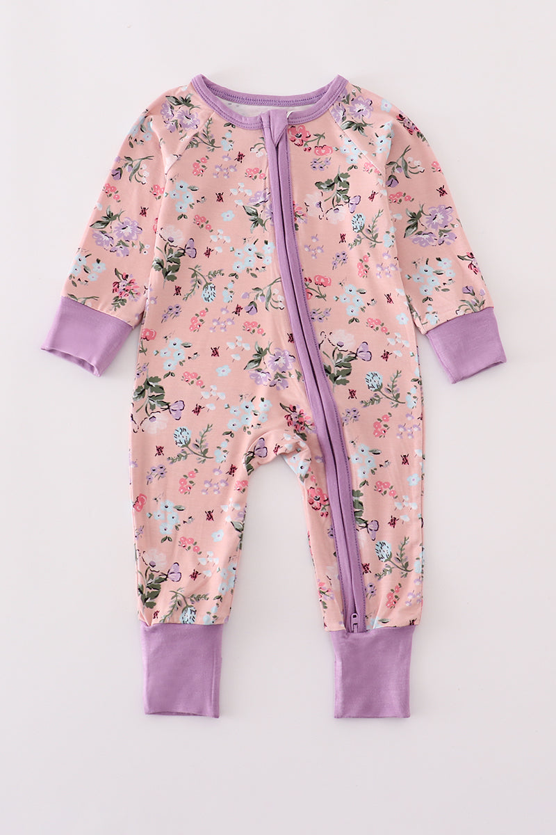 Purple Floral Print Bamboo Pajamas