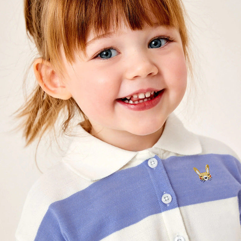 Summer Baby Kids Girls Animals Cartoon Logo Striped Polo Shirt And Skirt Clothing Set-2