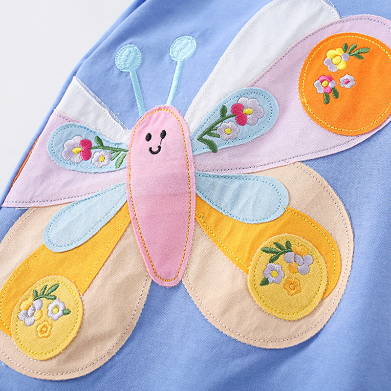 Summer Girls’ Butterfly Pattern Decorated T-shirt in European and American Style-1
